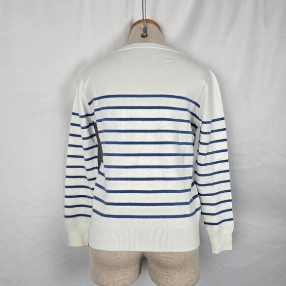 Unbranded Sweater Women's Small White with Blue Stripes Crew Neck NWOT - Picture 7 of 16